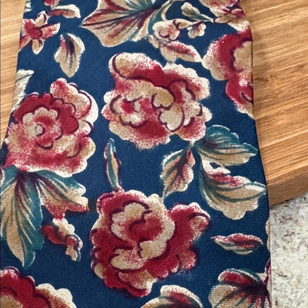 Christian Dior Navy Tie with Red Floral and Gold and Blue Accents - Picture 2 of 5